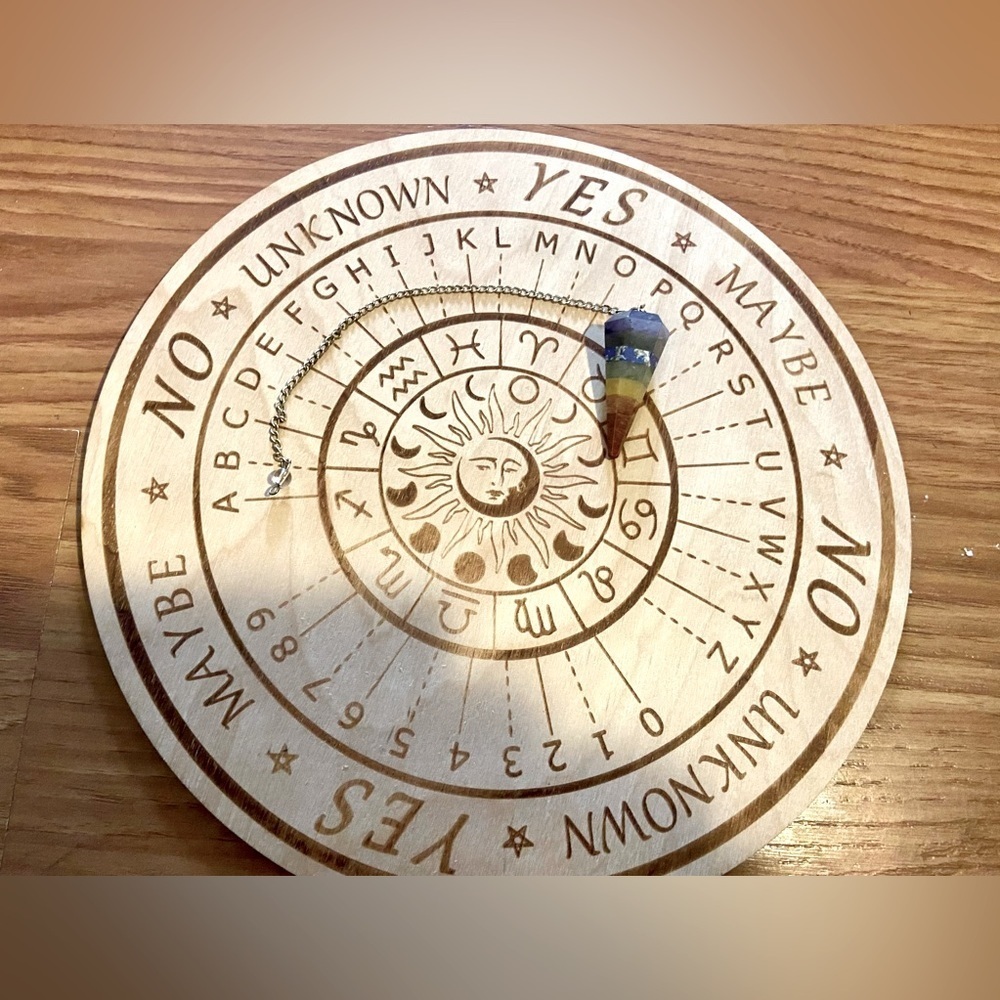 Year of the Wheel Wooden Board and Real Chakra Crystal Pendulum!